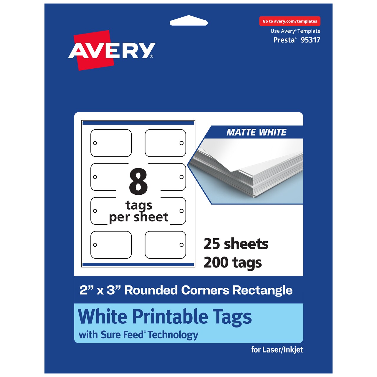 2" x 3" Rectangle Rounded Corners, Matte White Printable Tags
